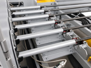 6 Blasting lances inside an interior pipe blaster used to direct abrasive media through the inside diameter of pipes for surface cleaning.