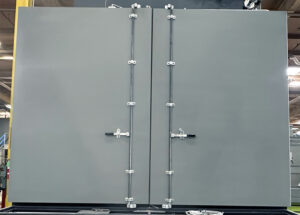 Optional double doors on a walk-in burn-off oven for easy loading and unloading of large parts and assemblies.
