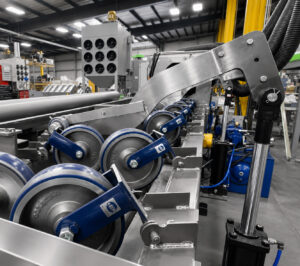 Optional pipe kicker system used to push pipes to the next processing stage after internal blasting operations.