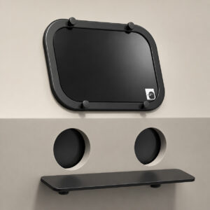 Padded arm rest and viewing window on an air blast cabinet designed to improve operator comfort and visibility during abrasive blasting operations.