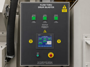 Optional HMI and PLC control panel for a flow-through drum blaster providing advanced machine control, process monitoring, and system automation.