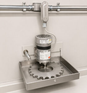 Rotating table drive mechanism of a small table washer, responsible for smoothly turning the worktable during the cleaning cycle to ensure complete spray coverage.