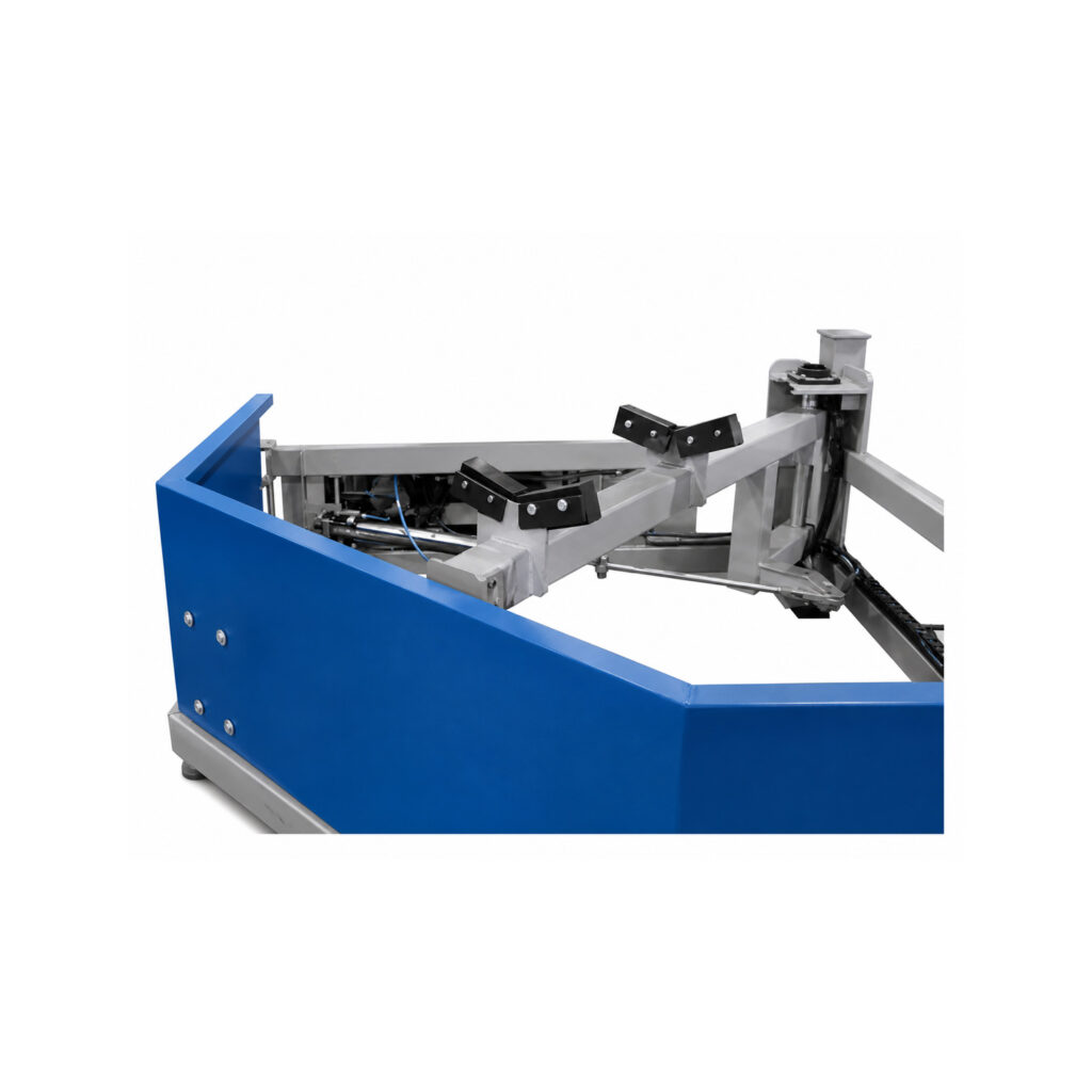 Swing arm automation and handling system designed to transfer, position, and move parts between manufacturing and finishing processes with controlled automated motion.