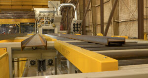 Close-up view of a transfer table used in industrial automation and material handling systems to move parts between process stations.