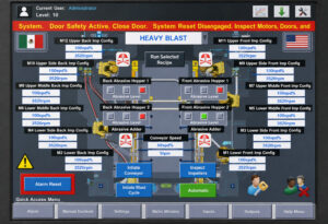 HMI control panel on an LS Industries Structural Steel Shot Blaster providing operators with centralized control and monitoring of the blasting process.