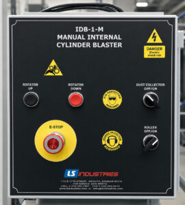 Control panel for an Interior Cylinder Blaster featuring machine controls, blasting functions, and system monitoring for efficient cylinder reconditioning operations.