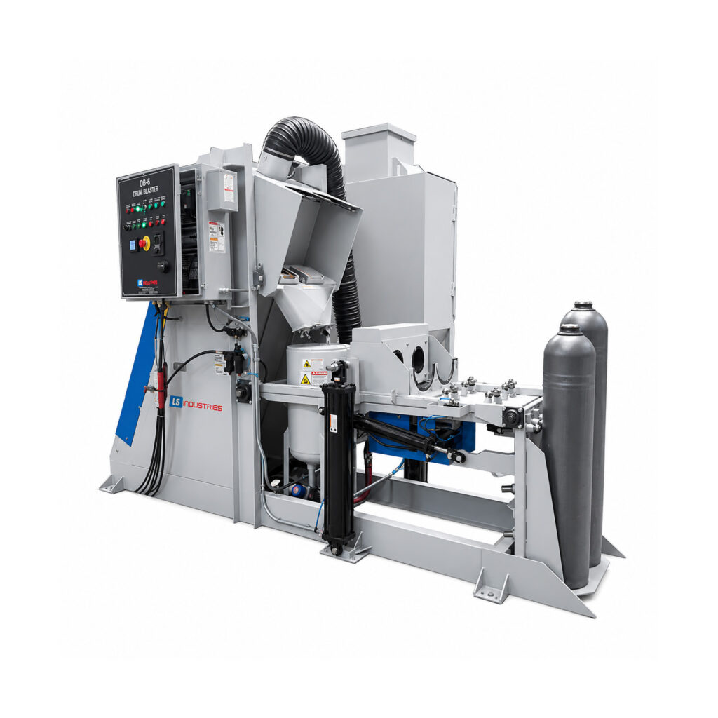 Angled view of the IDB-2 Interior Cylinder Blaster designed to clean and prepare the inside surfaces of cylinders through automated abrasive blasting.