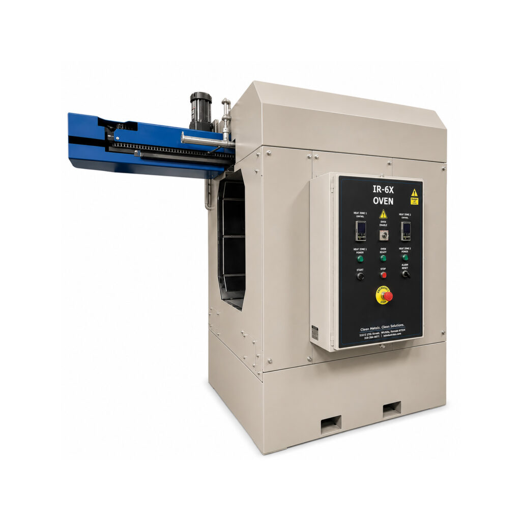 Angled view of an infrared cure oven designed to rapidly cure powder coating and industrial finishes using high-intensity radiant heat energy.