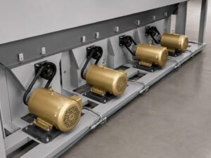 Impeller motors on a propane tank blaster used to power the blast wheels that propel abrasive media during cylinder blasting operations.