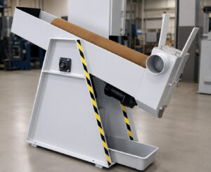Cylinder raised into position inside the M-IDB Interior Cylinder Blaster, allowing abrasive media to effectively clean and prepare the interior surface.