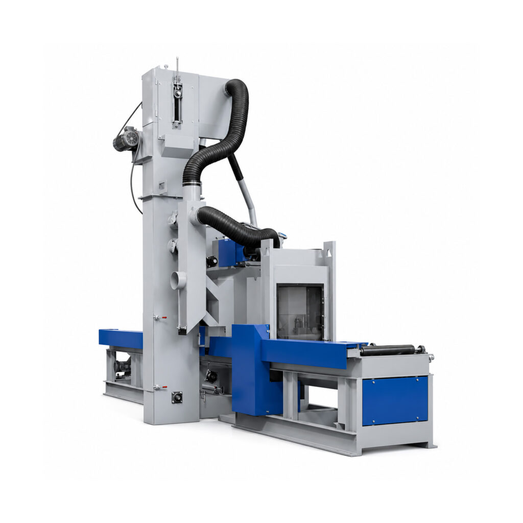 Angled view of a structural blaster designed for high-volume cleaning and surface preparation of structural steel, plate, tubing, and fabricated assemblies.