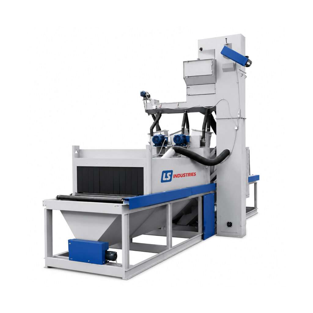 Angled view of a structural blaster designed for high-volume cleaning and surface preparation of structural steel, plate, tubing, and fabricated assemblies.