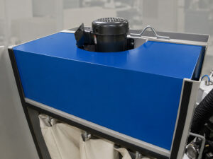 Optional silencer installed on a dust collector designed to reduce operational noise levels and improve workplace comfort in industrial environments.