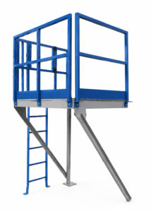 Optional service platform on a dust collector providing safe and convenient access to elevated components for maintenance, inspection, and servicing.