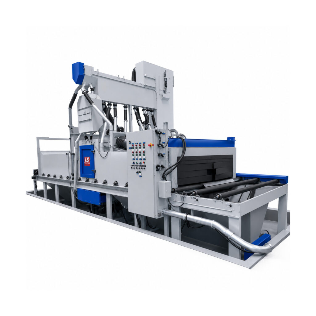 Angled view of a structural blaster designed for high-volume cleaning and surface preparation of structural steel, plate, tubing, and fabricated assemblies.