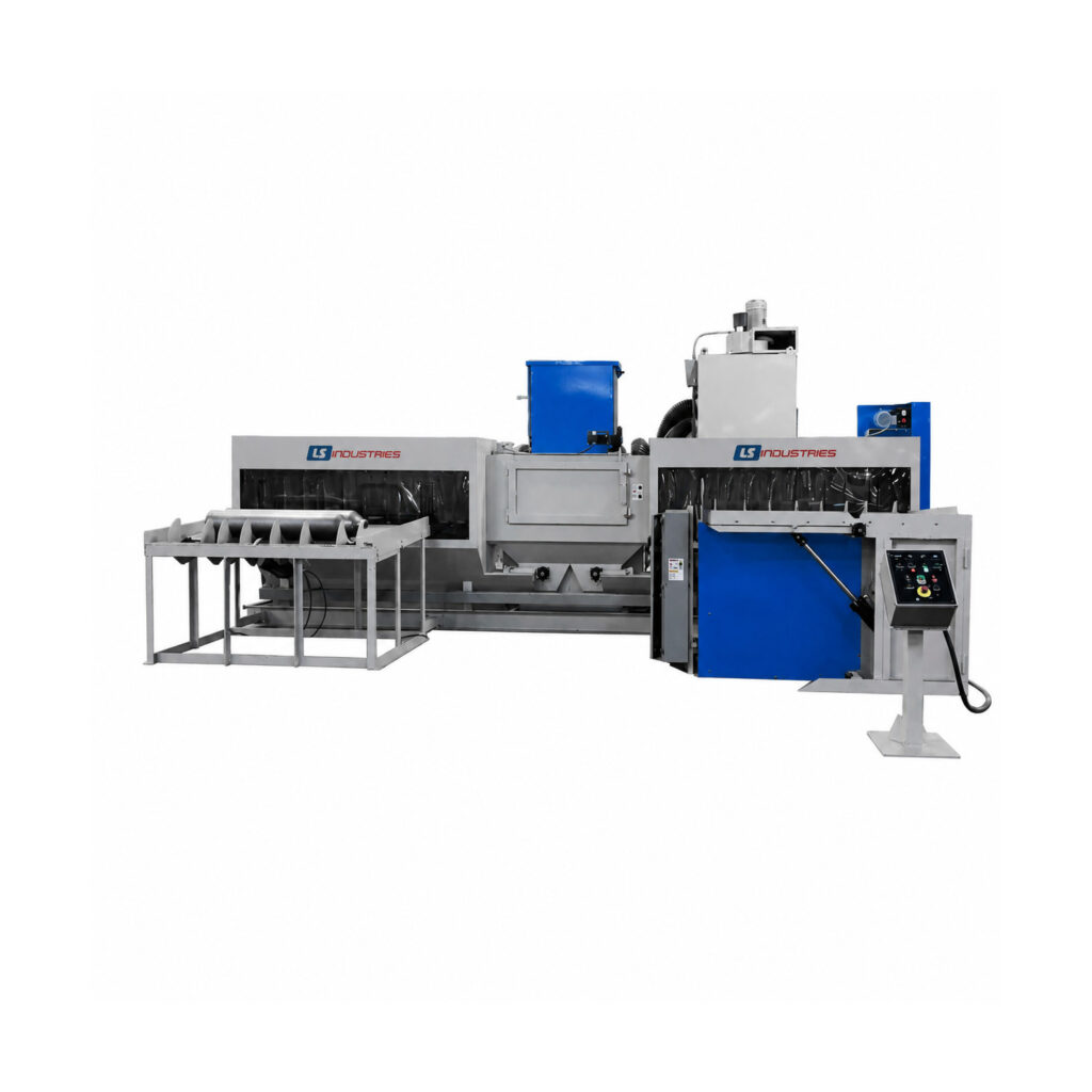 Alt Text: Slight angled view of a BFC-XL flow-through cylinder blaster used for continuous abrasive cleaning and surface preparation of cylinders.