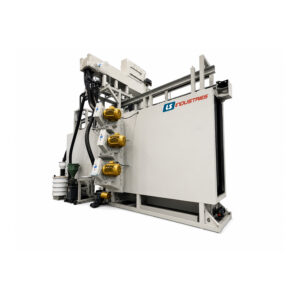 Angled view of an automated shot peening system designed to improve part strength, fatigue resistance, and surface durability through controlled media impact.