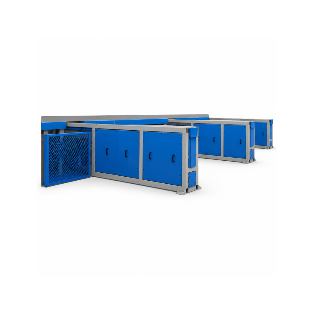 Angled view of a transfer table automation and handling system designed to move parts between production stations with precision and efficiency.