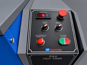 Close-up view of the control panel on an LS Industries PAX Agitation Washer designed to provide convenient operator control and monitoring of the industrial parts cleaning process.